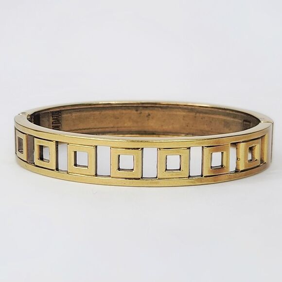 Heidi Daus | Vintage Art Deco 90's Crystal Bronzetone Hinged Bangle Bracelet - Picture 5 of 8